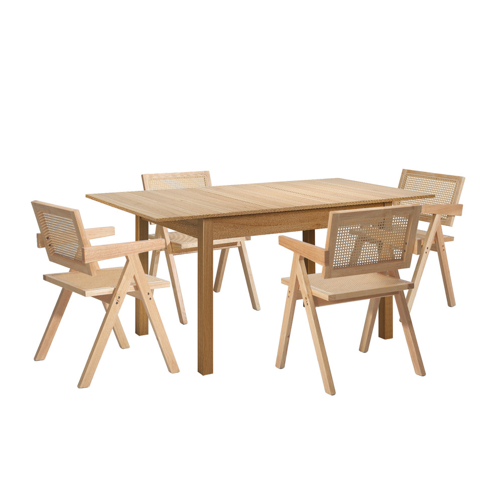 7pc & 5pc Dining Table and Chairs Set Wooden Rattan Style Natural Finish