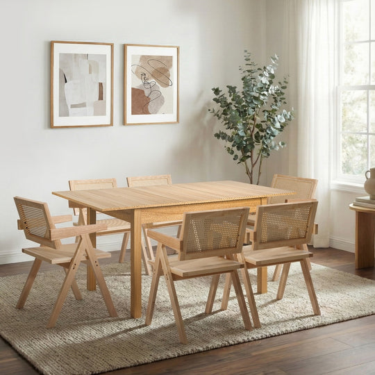 7pc & 5pc Dining Table and Chairs Set Wooden Rattan Style