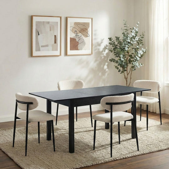 Dining Table With Chairs Wooden Boucle Dining Set Black