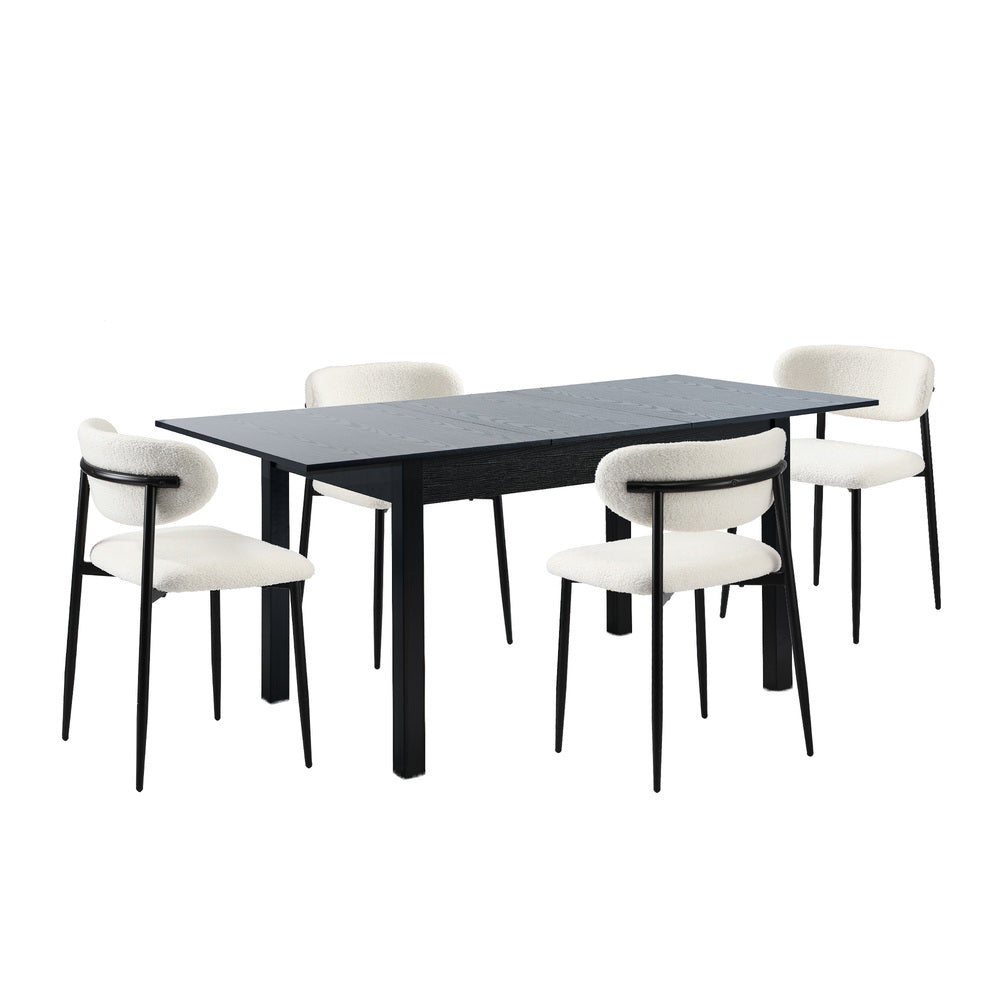 Dining Table With Chairs Wooden Boucle Dining Set Black