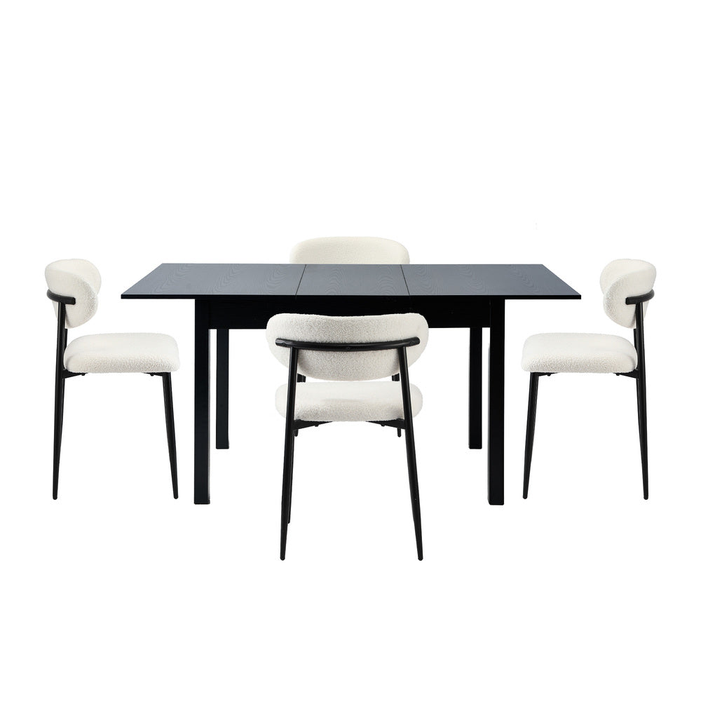 Dining Table With Chairs Wooden Boucle Dining Set Black