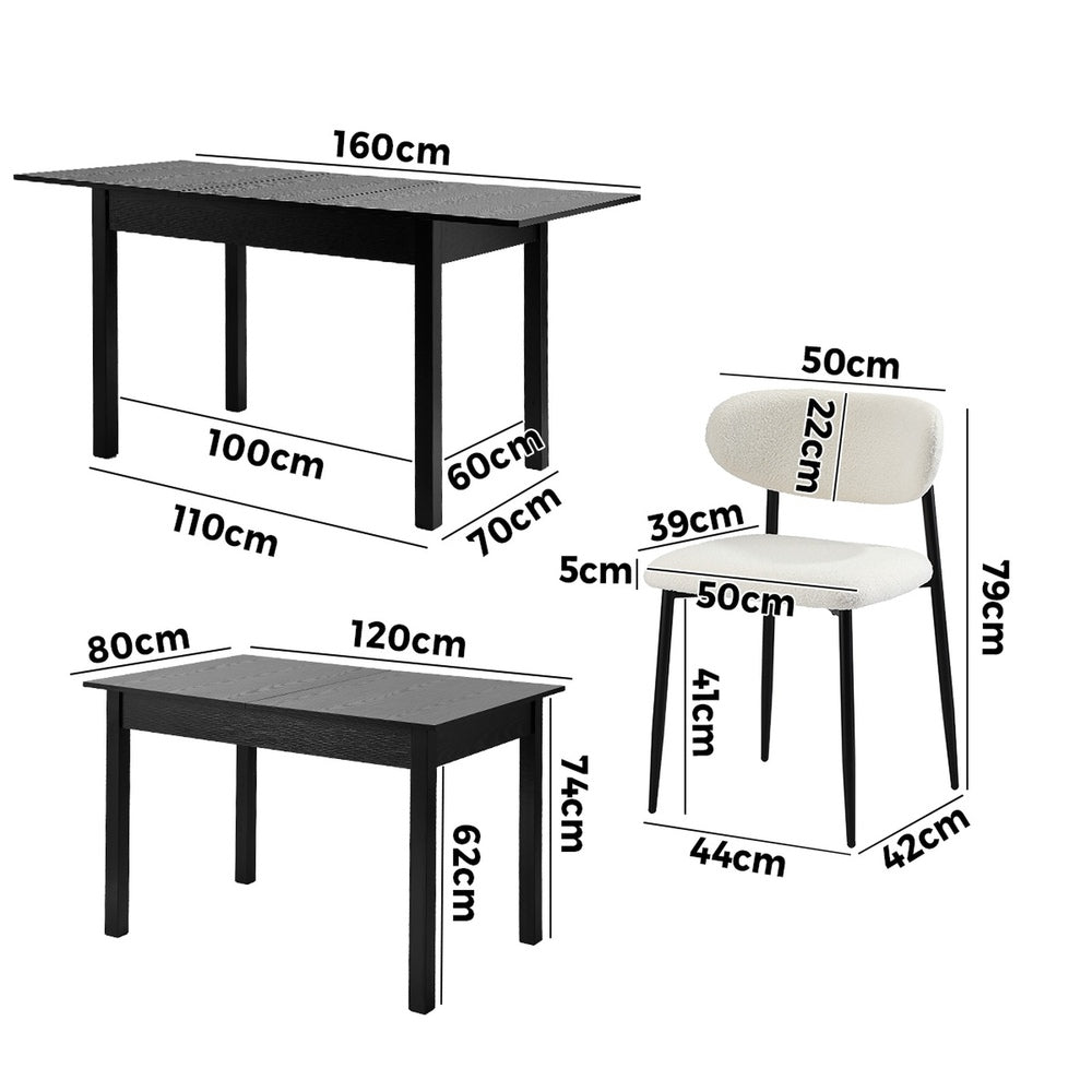 Dining Table With Chairs Wooden Boucle Dining Set Black