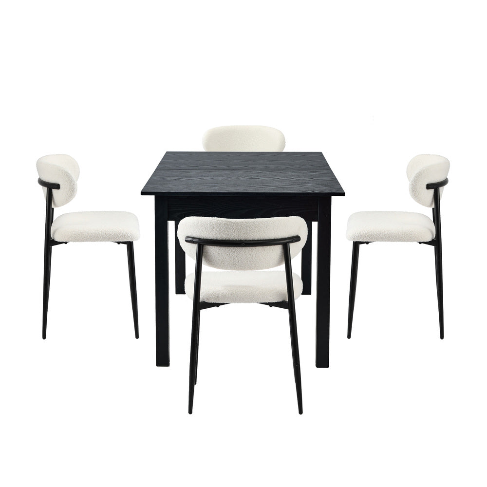 Dining Table With Chairs Wooden Boucle Dining Set Black
