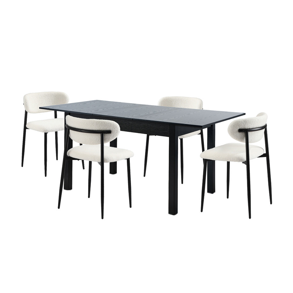 Dining Table With Chairs Wooden Boucle Dining Set Black