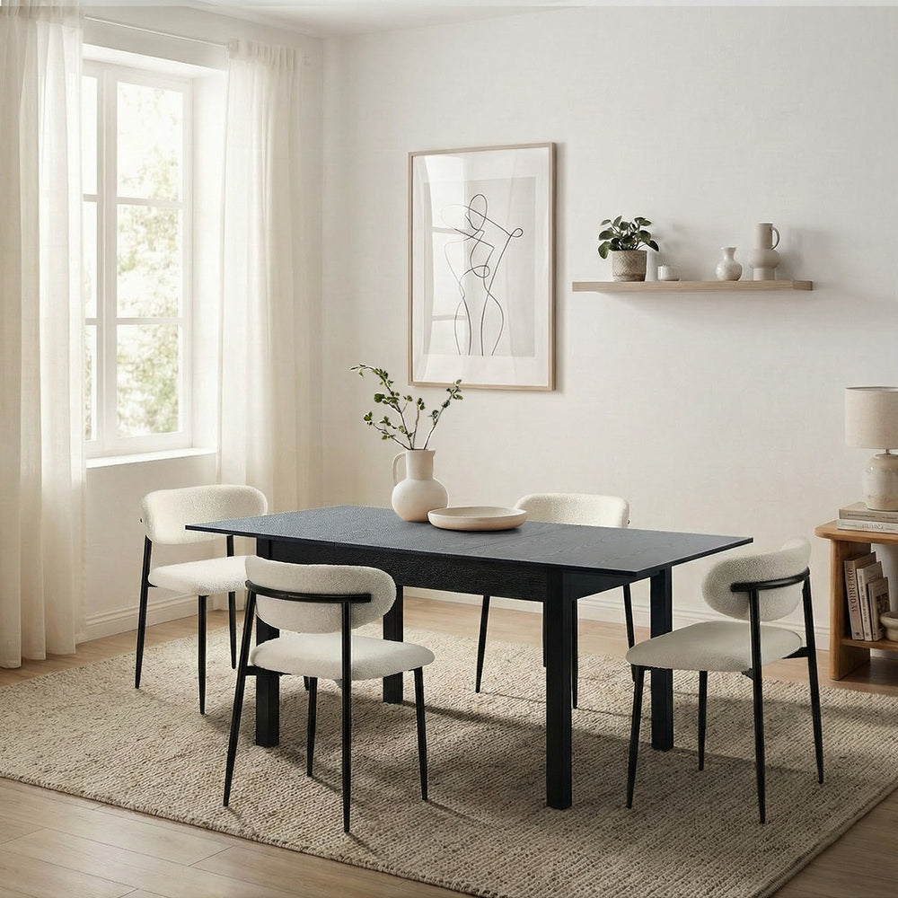 Dining Table With Chairs Wooden Boucle Dining Set Black