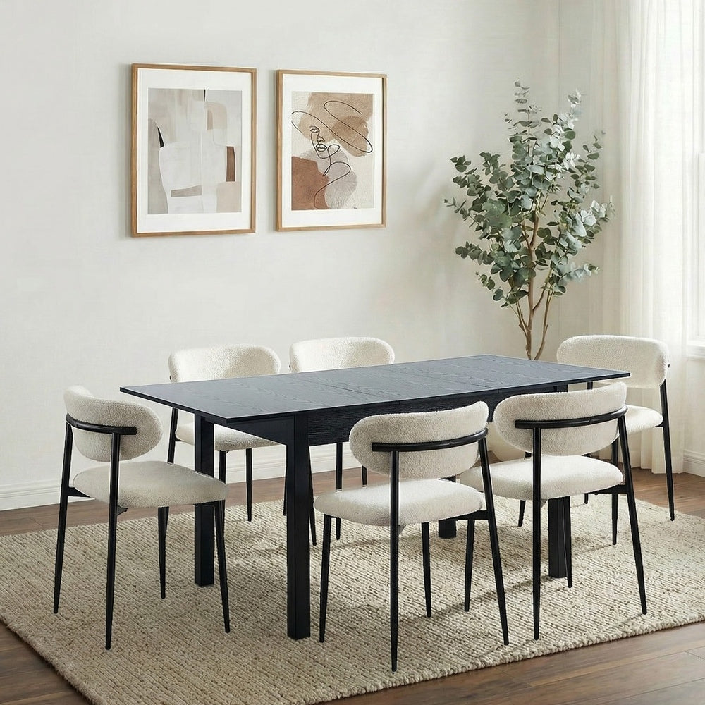 Dining Table With Chairs Wooden Boucle Dining Set Black