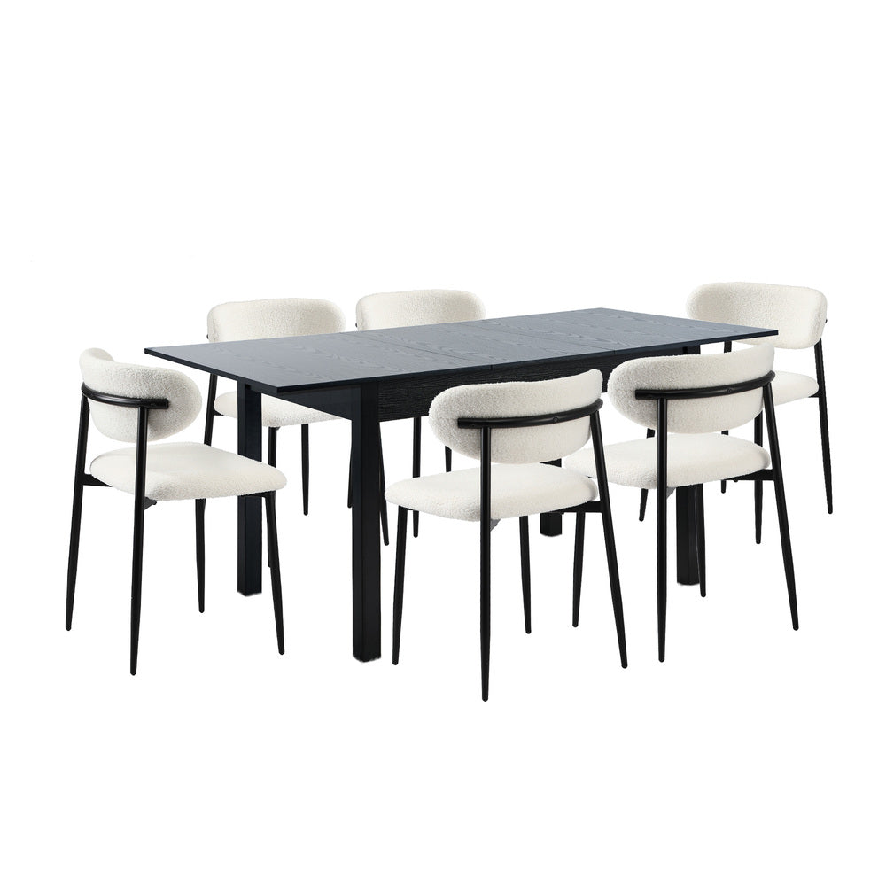 Dining Table With Chairs Wooden Boucle Dining Set Black