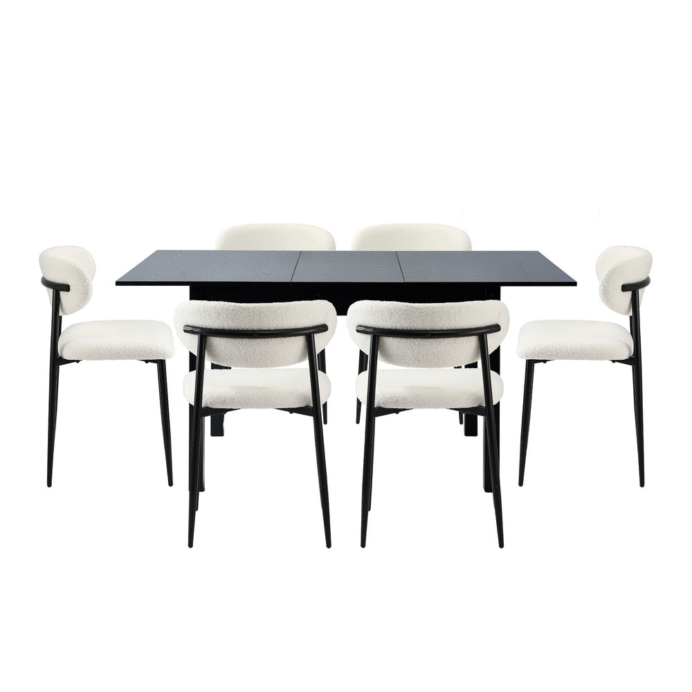 Dining Table With Chairs Wooden Boucle Dining Set Black