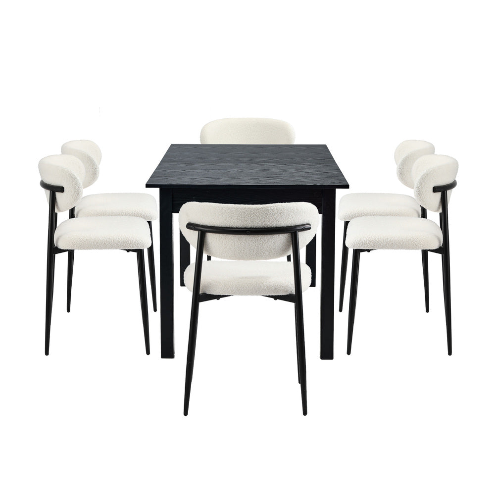 Dining Table With Chairs Wooden Boucle Dining Set Black