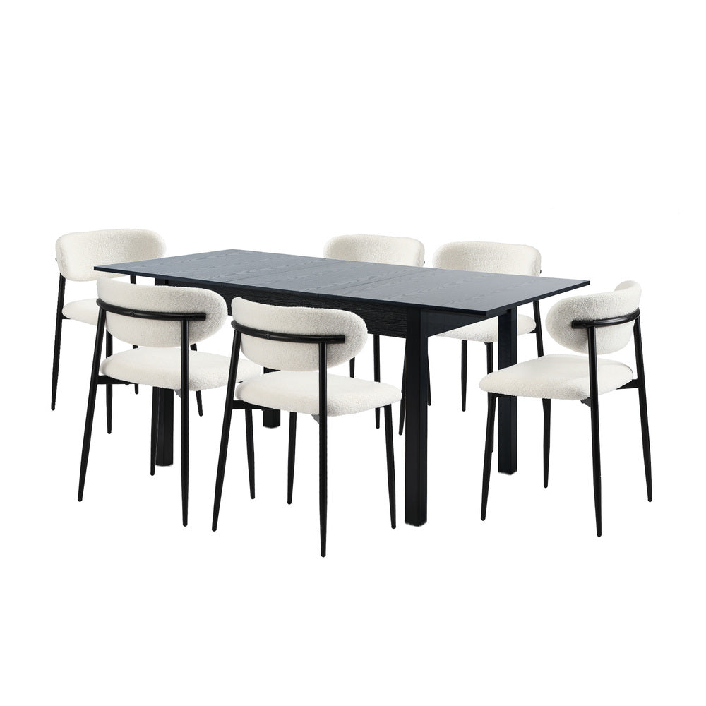 Dining Table With Chairs Wooden Boucle Dining Set Black
