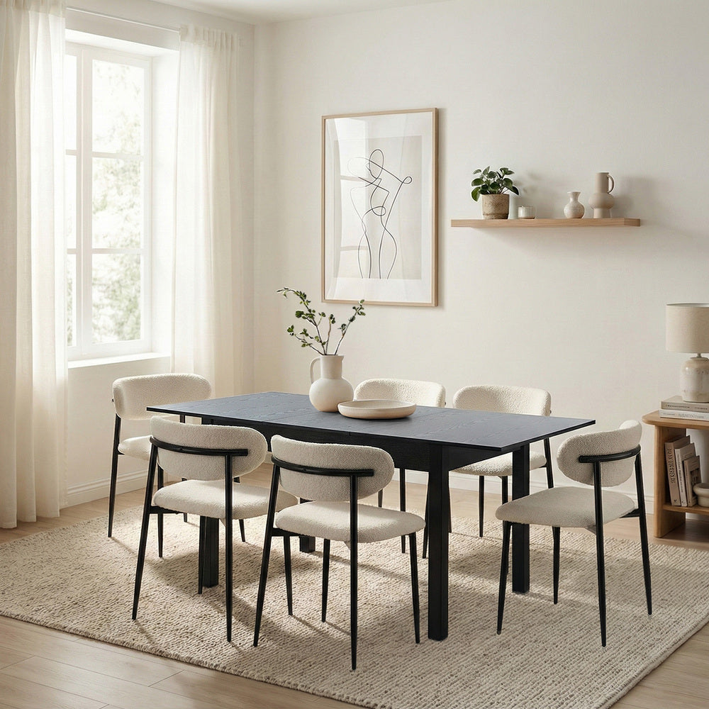 Dining Table With Chairs Wooden Boucle Dining Set Black