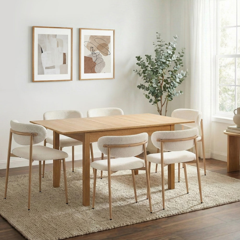 7 Piece Extendable Dining Set Boucle Chairs | Simpledeals