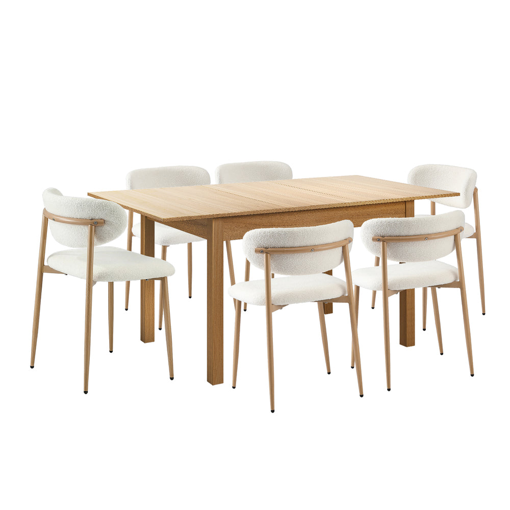 7 Piece Extendable Dining Set Boucle Chairs | Simpledeals