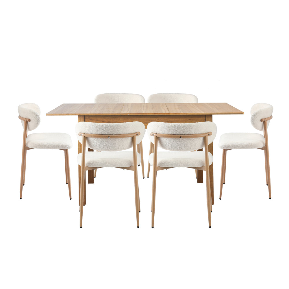 7 Piece Extendable Dining Set Boucle Chairs | Simpledeals