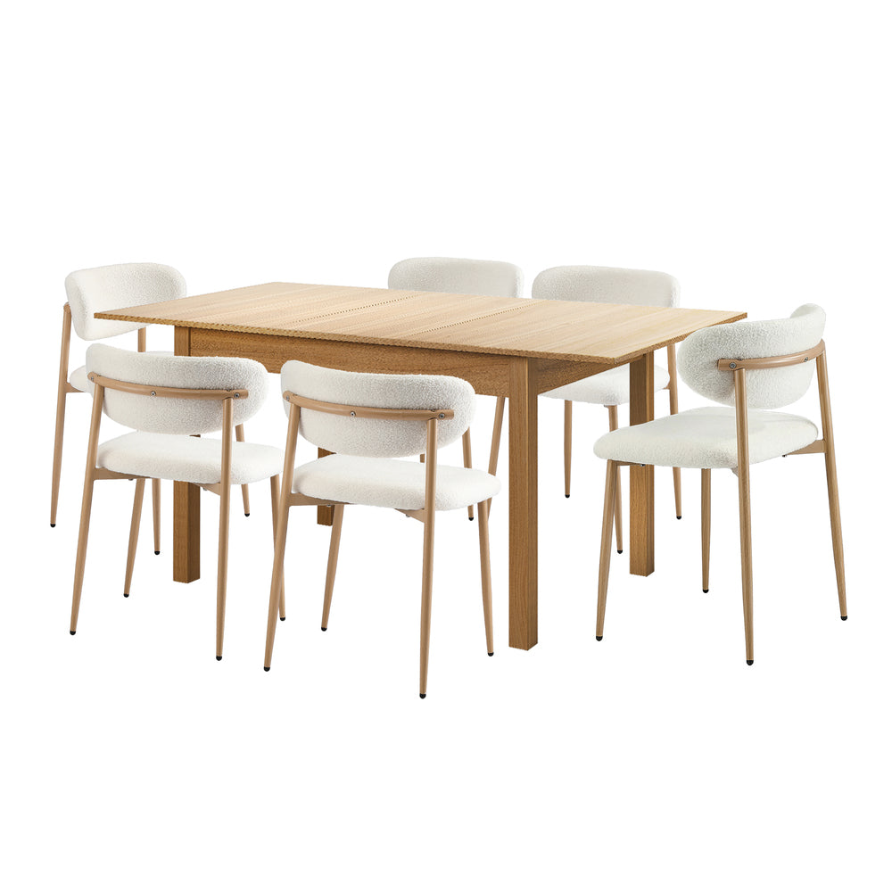 7 Piece Extendable Dining Set Boucle Chairs | Simpledeals