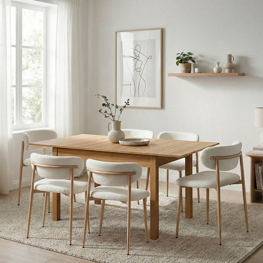 7 Piece Extendable Dining Set Boucle Chairs | Simpledeals