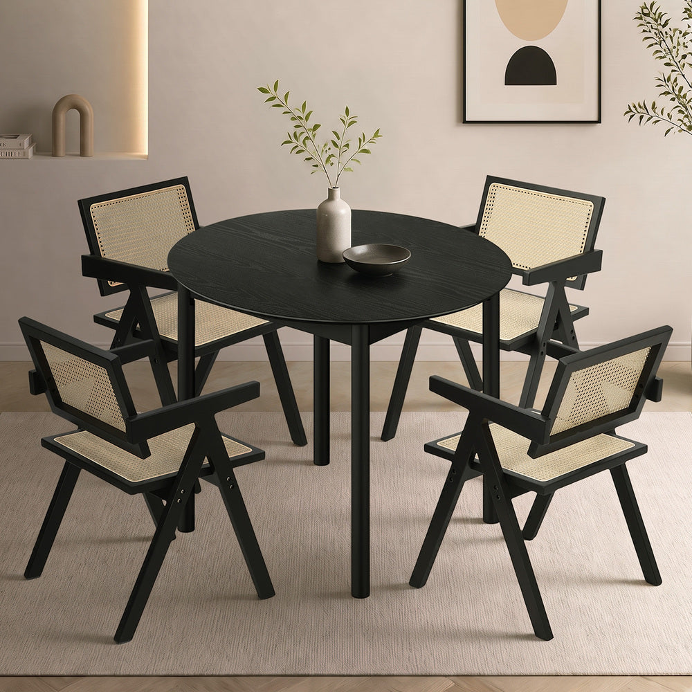 Dining Set Black Rattan
