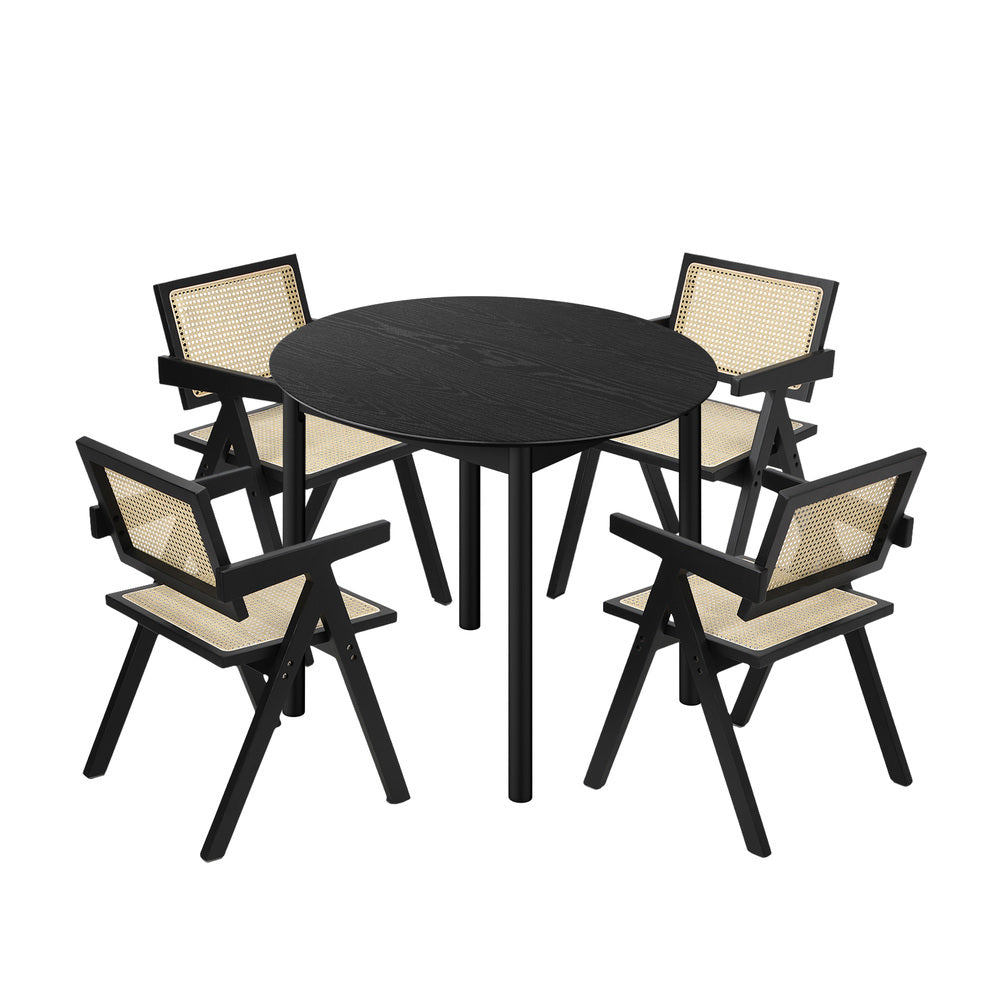 Dining Set Black Rattan