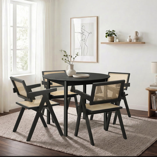 Dining Set Black Rattan