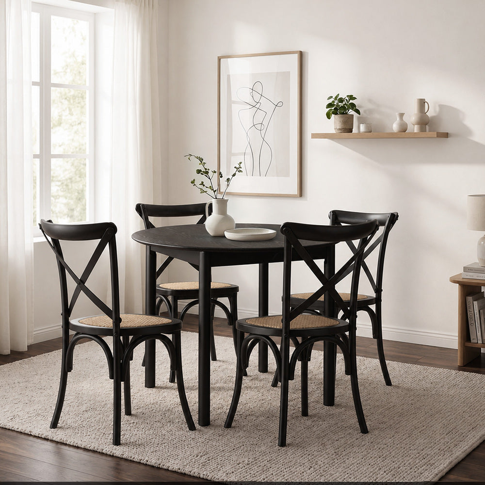 Dining Set Black Rattan 49x52x88cm