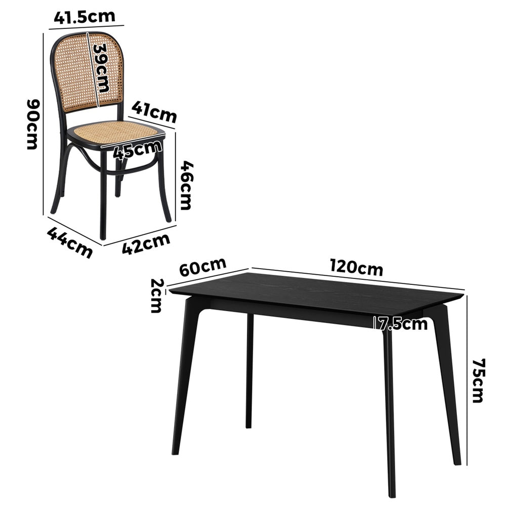 Rectangle Dining Set Black 120x60x75cm