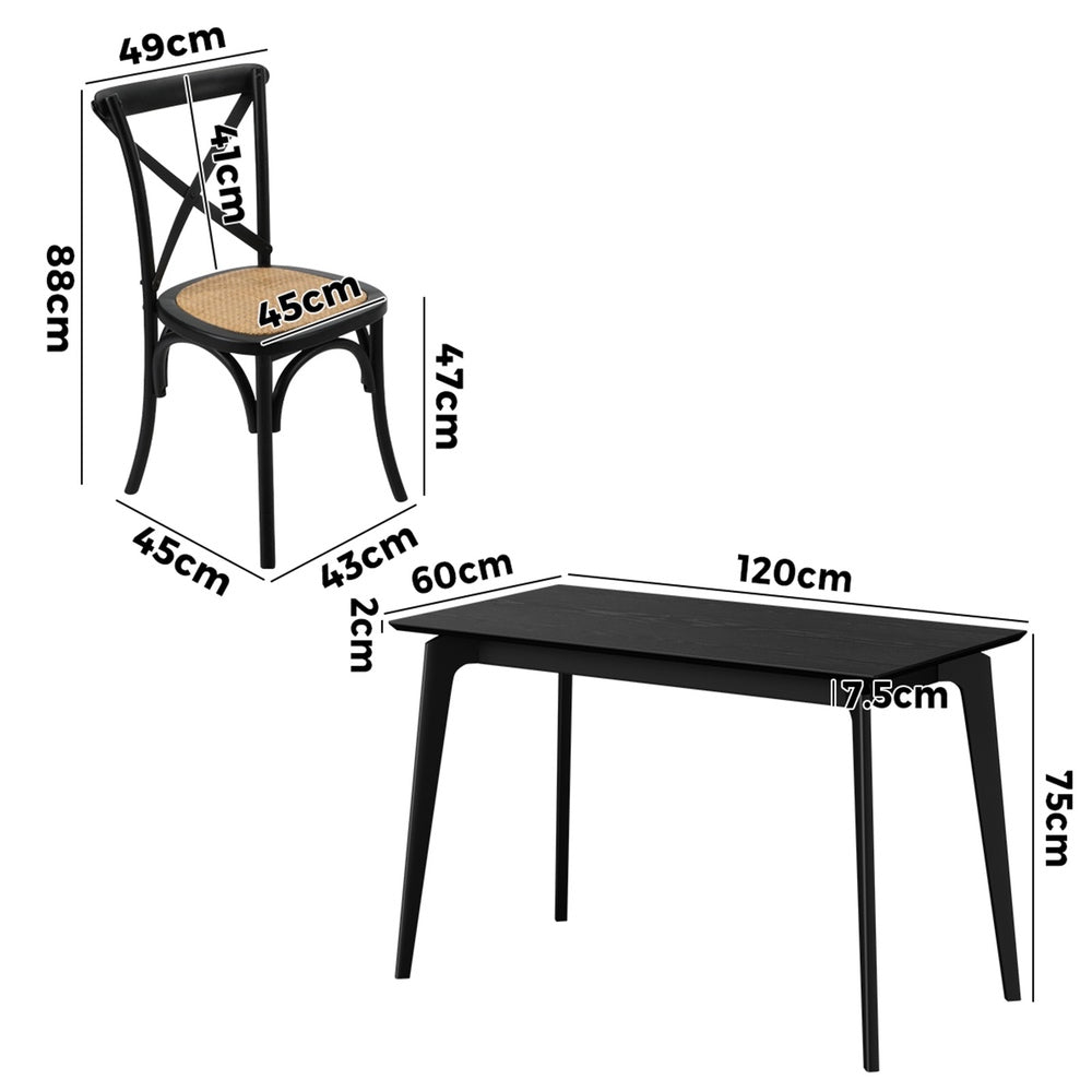 Dining Set Rectangle Rattan 120x60x75cm