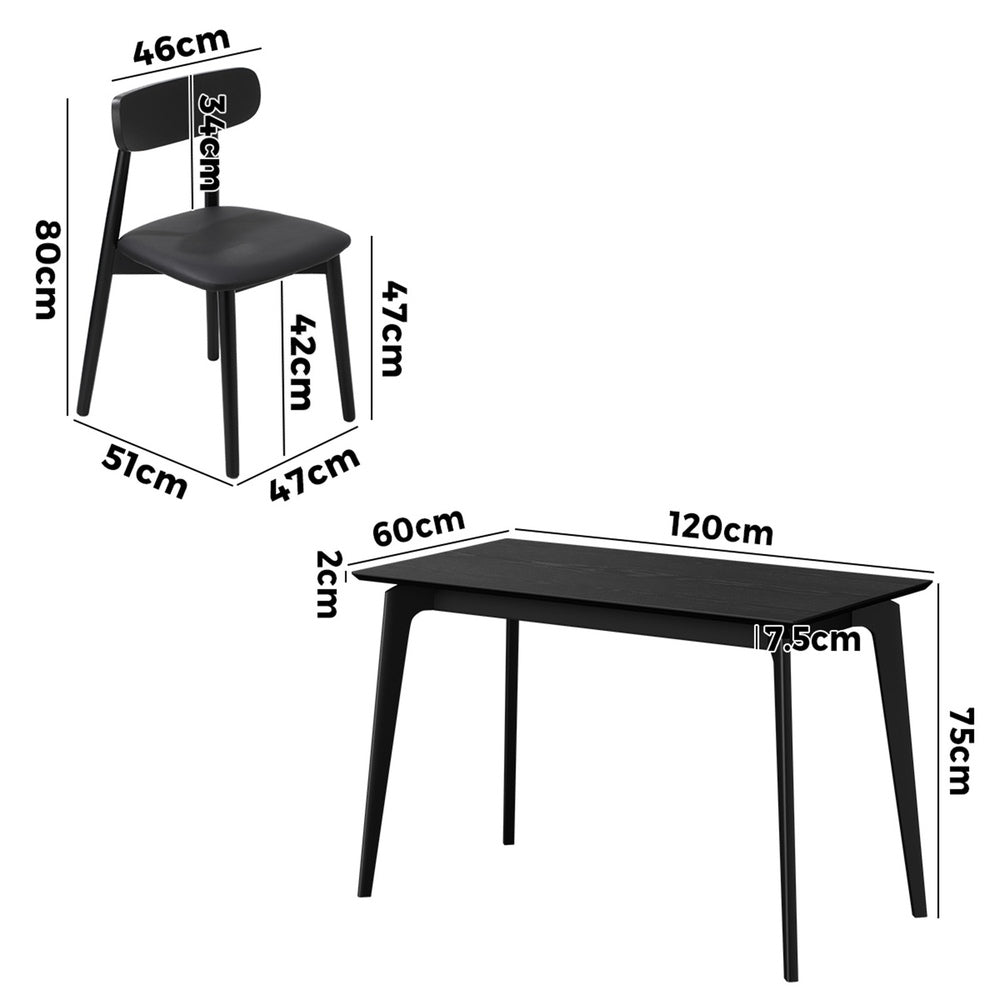 Dining Set Black Rectangle 120x60x75cm