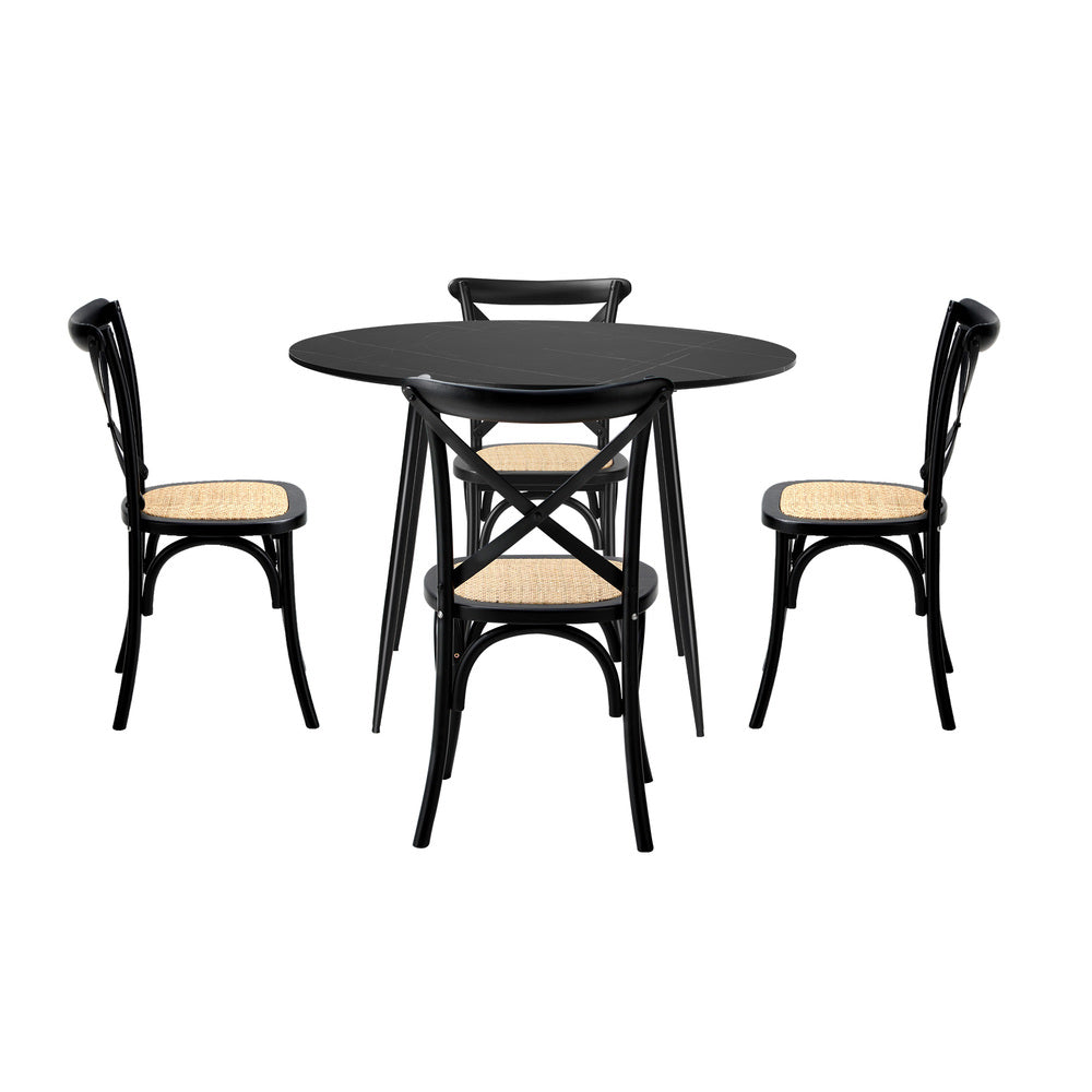 110cm Round Dining Table with 4PCS Dining Chairs Birch Timber Black