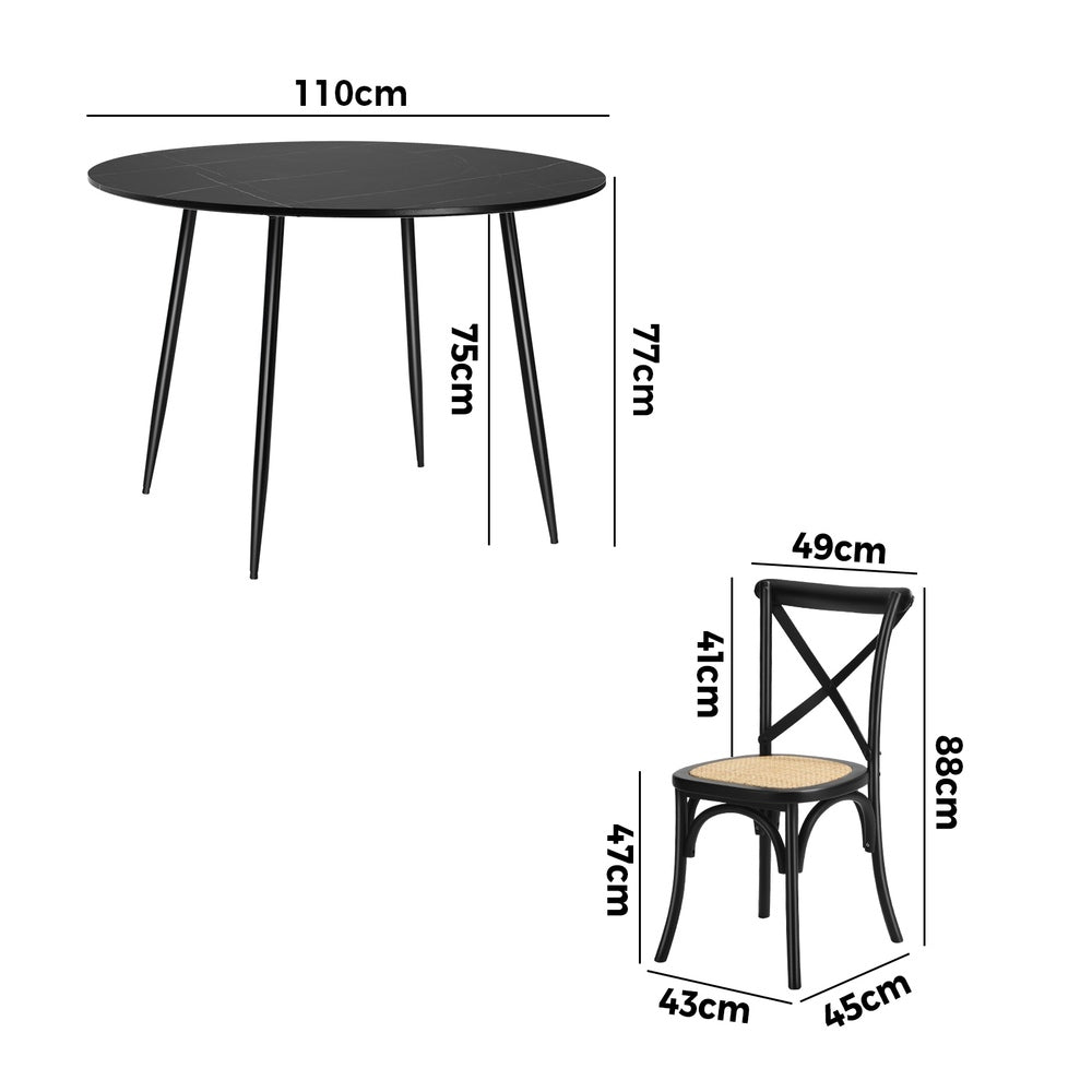 110cm Round Dining Table with 4PCS Dining Chairs Birch Timber Black