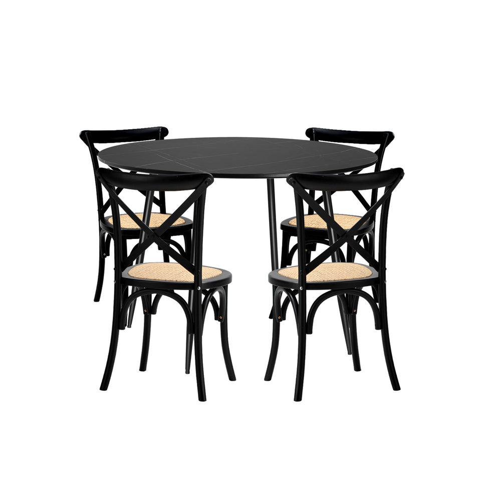 110cm Round Dining Table with 4PCS Dining Chairs Birch Timber Black