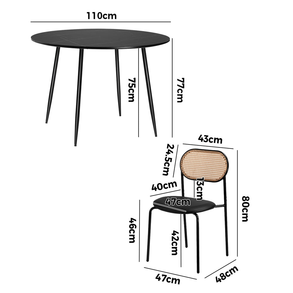110cm Round Dining Table with 4PCS Dining Chairs PU Leather Black
