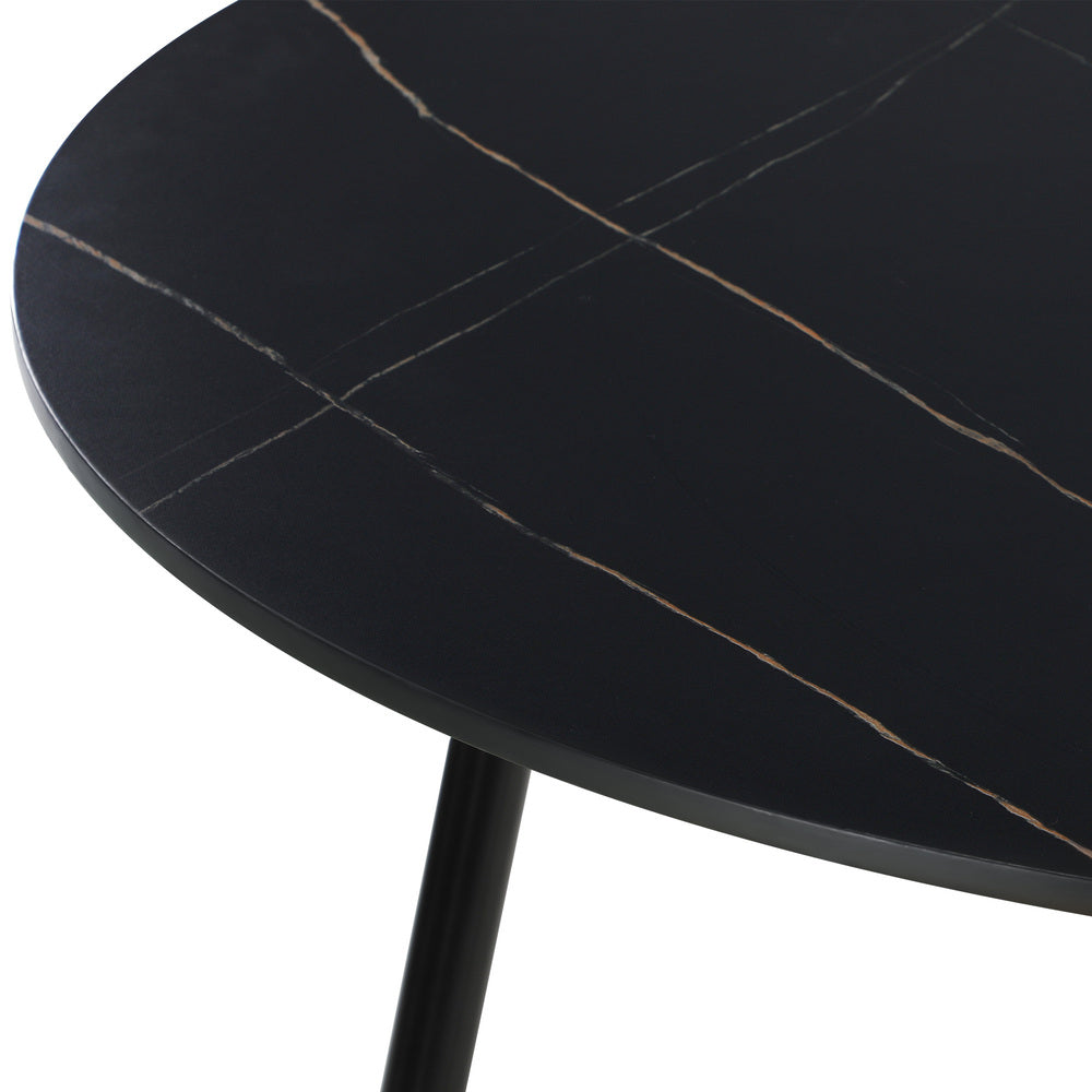 110cm Round Dining Table with 4PCS Dining Chairs PU Leather Black