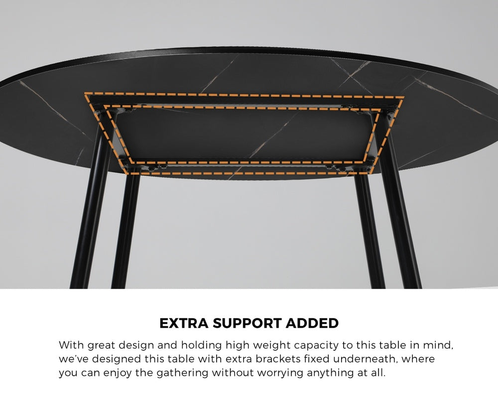 110cm Round Dining Table with 4PCS Dining Chairs PU Leather Black