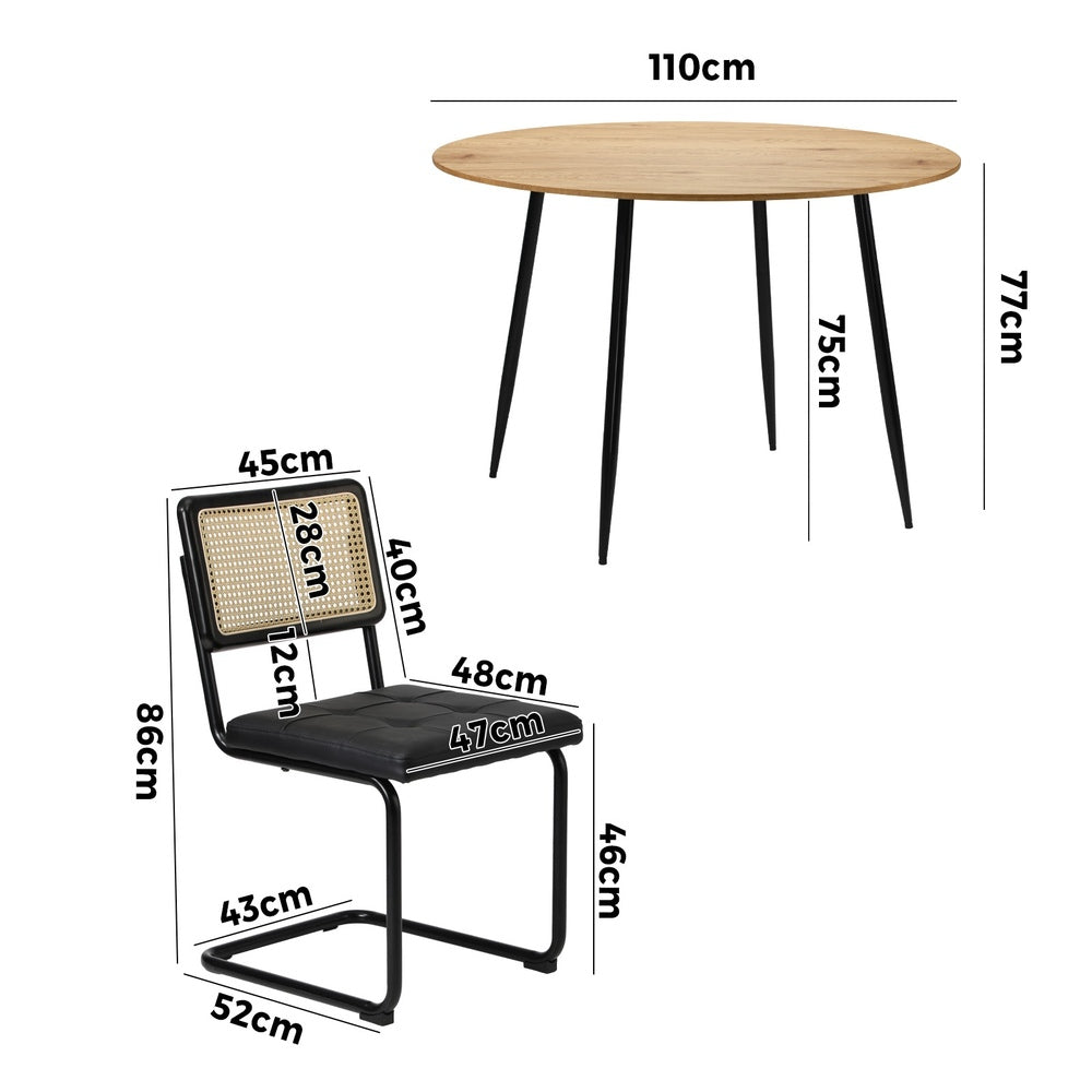 110cm Round Dining Table with 4PCS Dining Chairs Leather Black