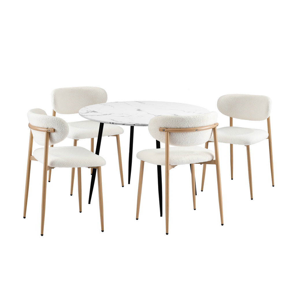 110cm Round Dining Table with 4x Dining Chairs Boucle White