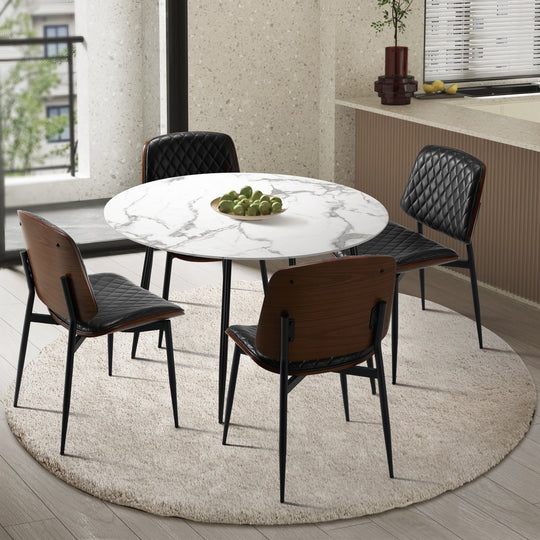 Round Dining Table & 4PCS Dining Chairs PU Black