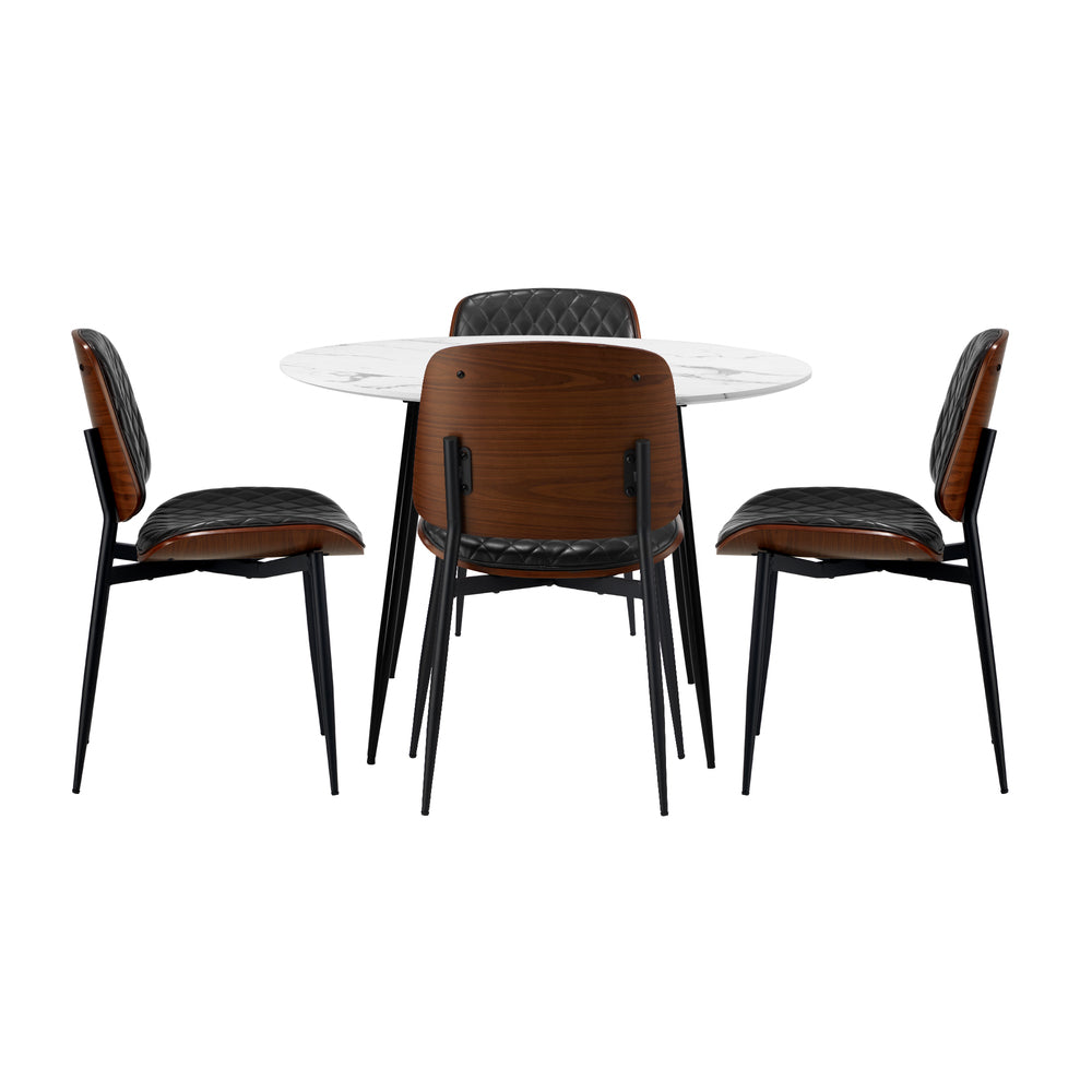 Round Dining Table & 4PCS Dining Chairs PU Black