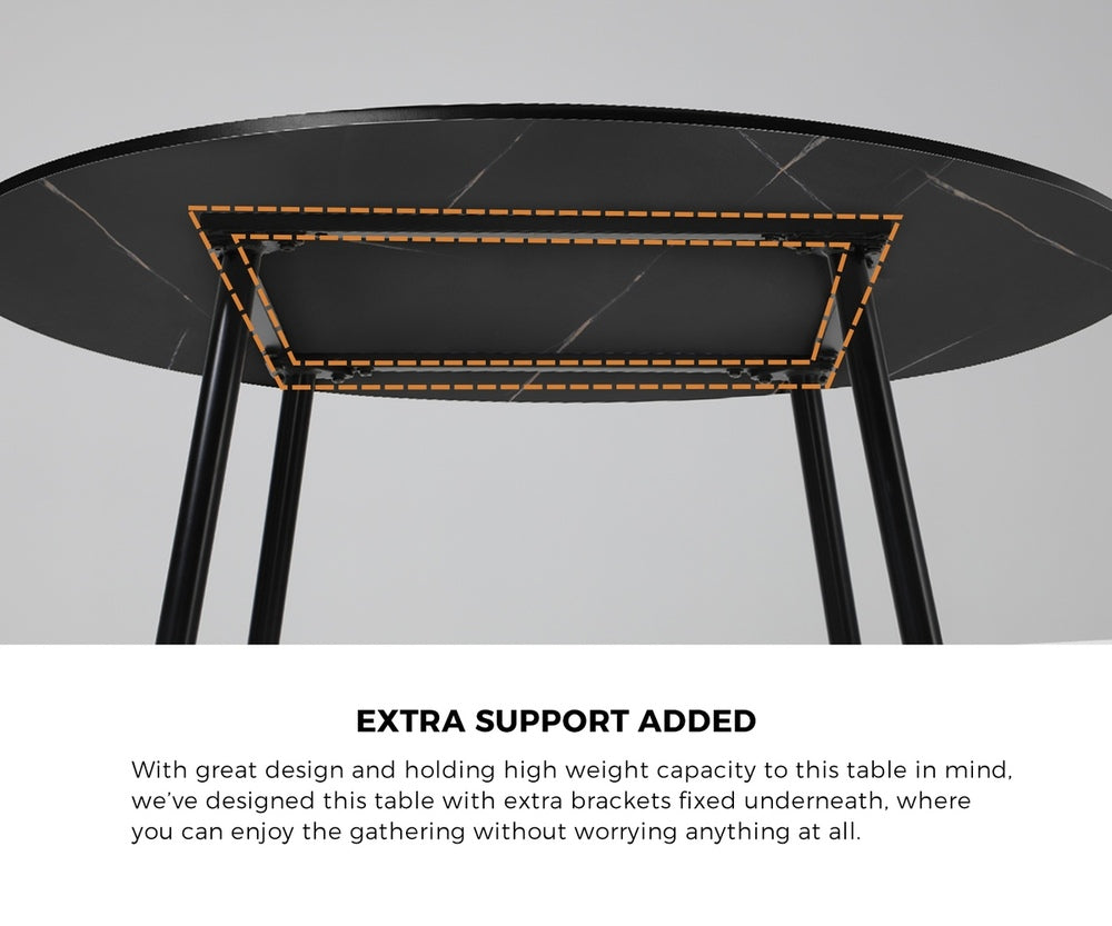 110cm Round Dining Table with 4PCS Dining Chairs Leather Black