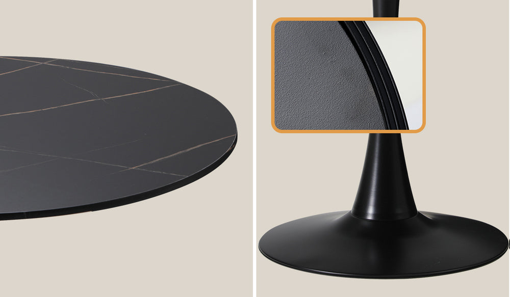 90cm Round Dining Table with 4x Dining Chairs Boucle Black&White