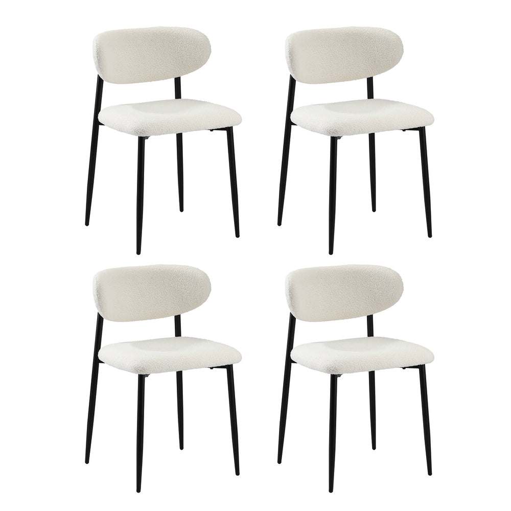 90cm Round Dining Table with 4x Dining Chairs Boucle White