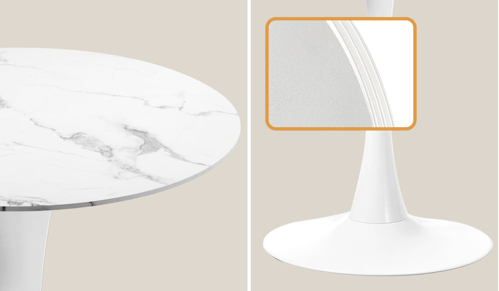 60cm Round Dining Table with 2x Dining Chairs Boucle White