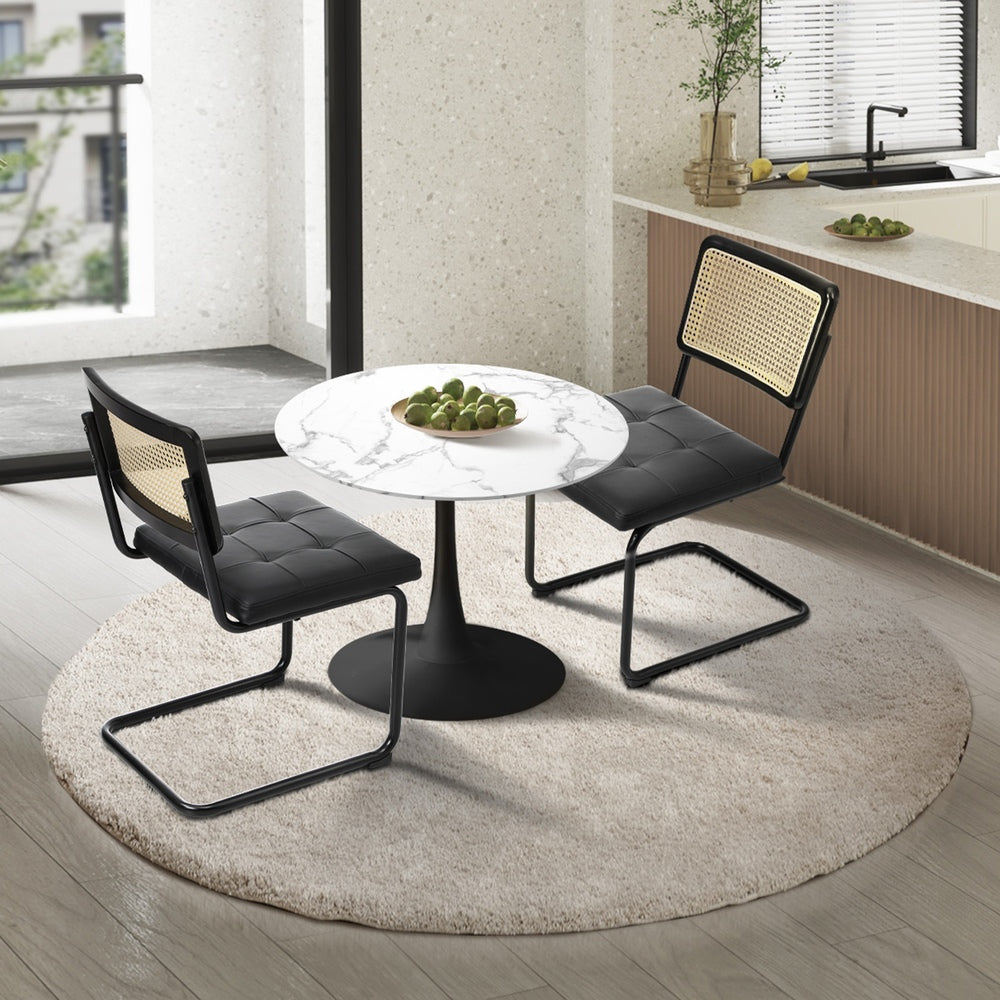 Round Dining Table with Dining Chairs PU Leather/Velvet