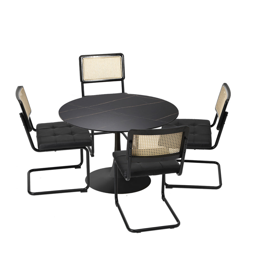Round Dining Table with Dining Chairs PU Leather/Velvet