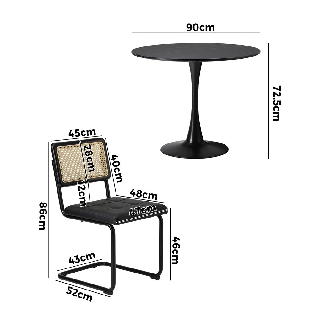 Round Dining Table with Dining Chairs PU Leather/Velvet