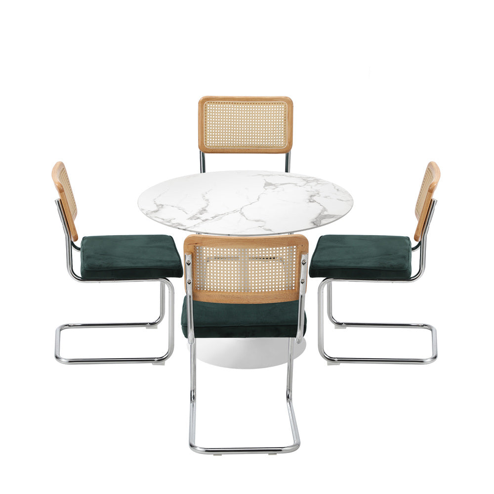 Round Dining Table with Dining Chairs PU Leather/Velvet