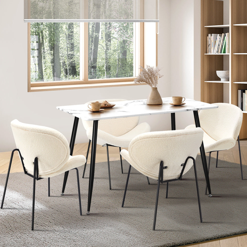 120cm Rectangle Dining Table with 4/6 Chairs Sherpa White