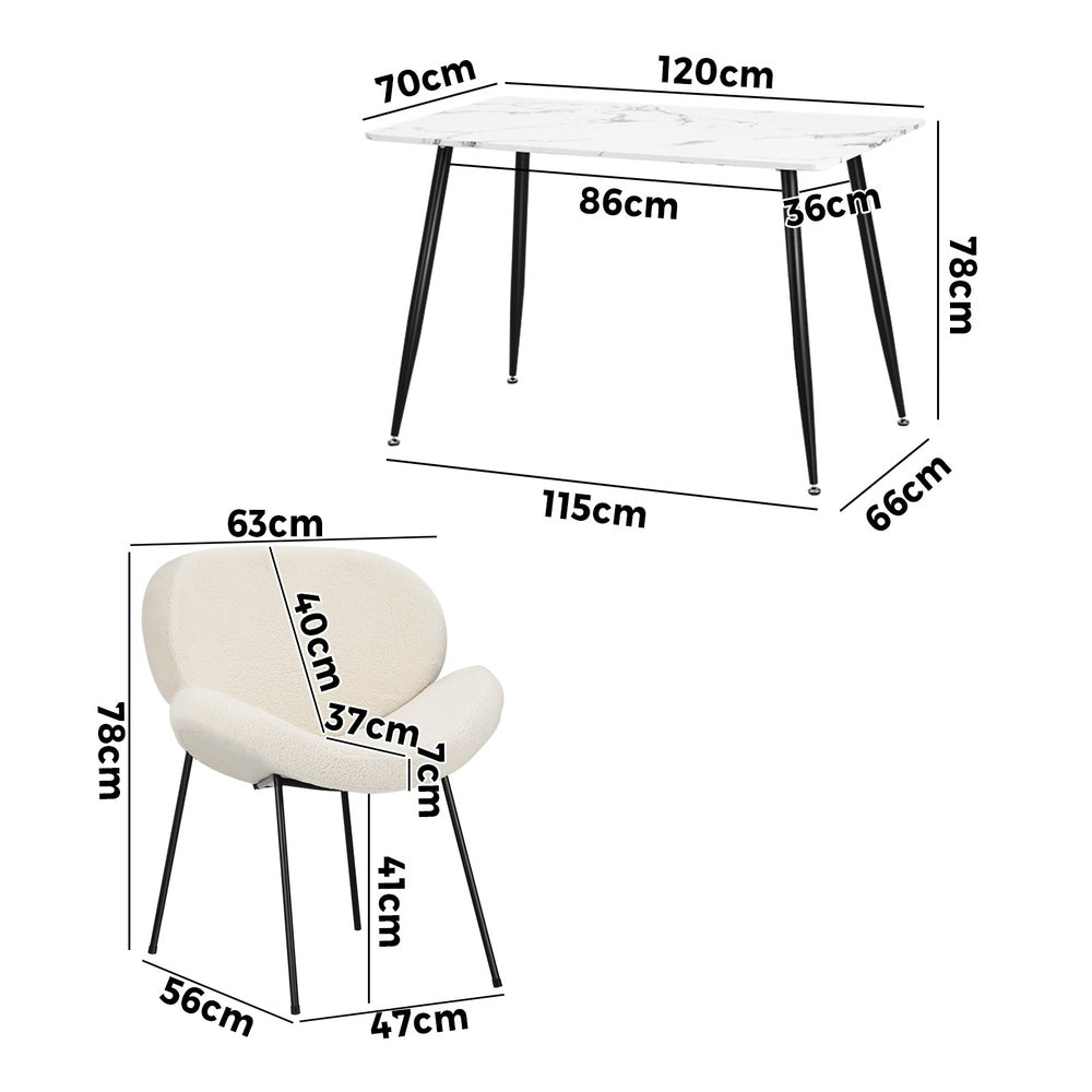 120cm Rectangle Dining Table with 4/6 Chairs Sherpa White