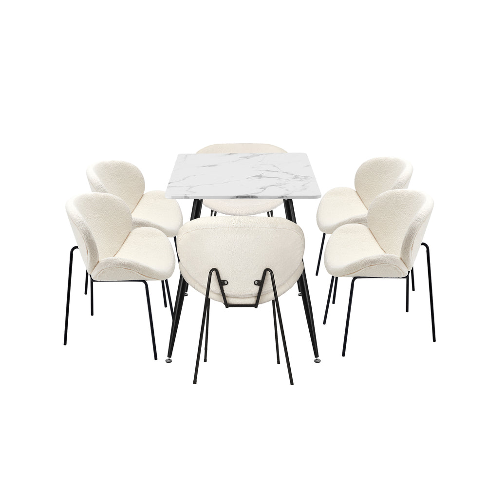 120cm Rectangle Dining Table with 4/6 Chairs Sherpa White