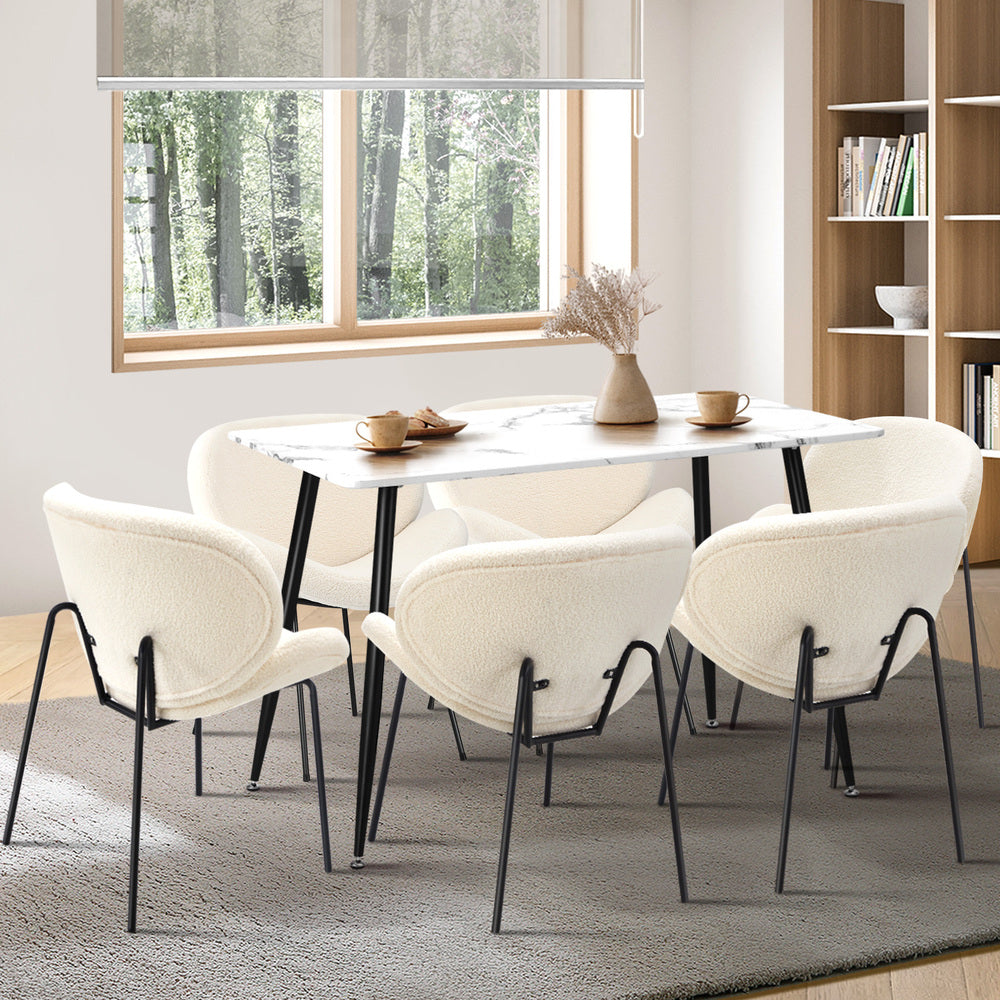 120cm Rectangle Dining Table with 4/6 Chairs Sherpa White