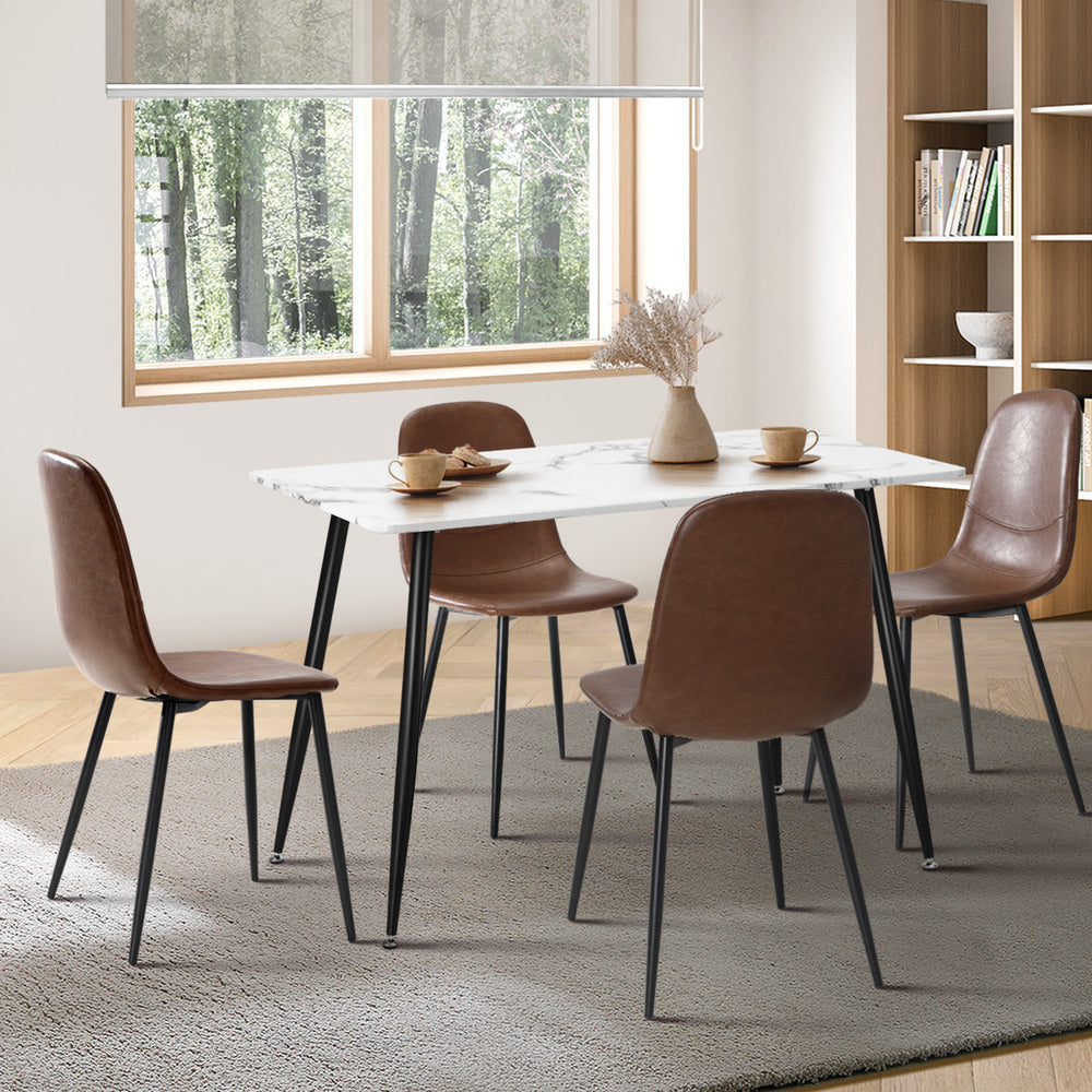 120cm Rectangle Dining Table with 4/6PCS Chairs PU Brown